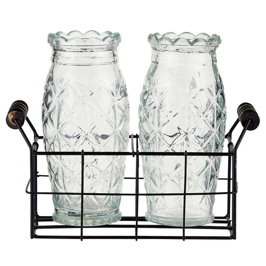 Metal Caddy with Vintage Look Glass vases Modern Farmhouse