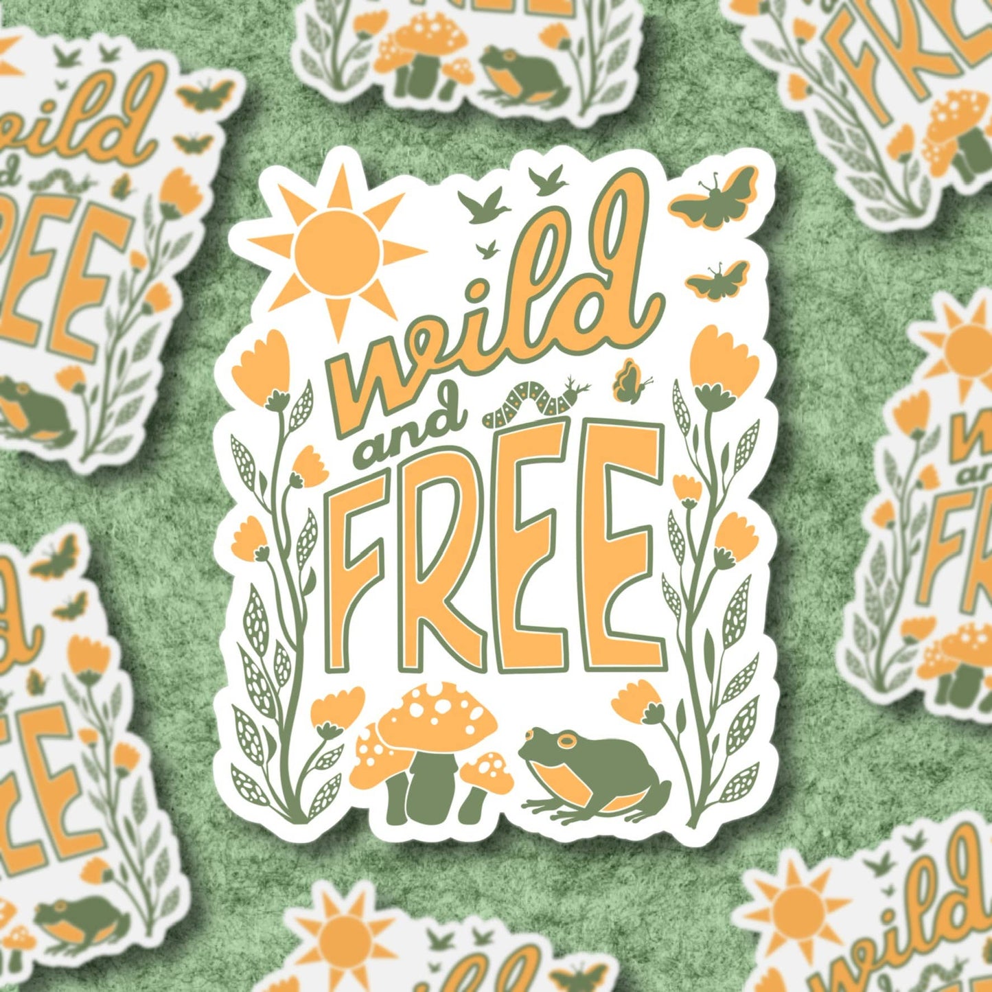 Wild and Free, Hand Lettering Nature Artwork, Vinyl Sticker