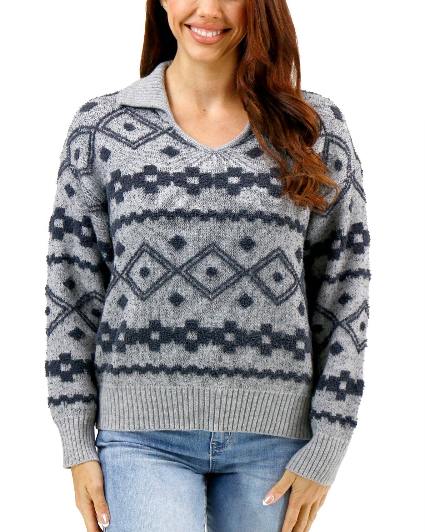 Cloud Intarsia Knit Sweater in Mixed Grey