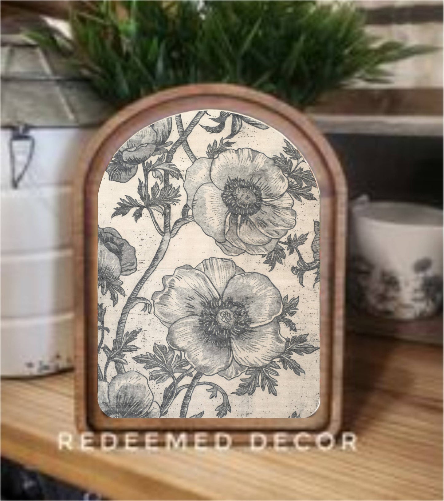 Arch Top Floral Sketch Framed Art