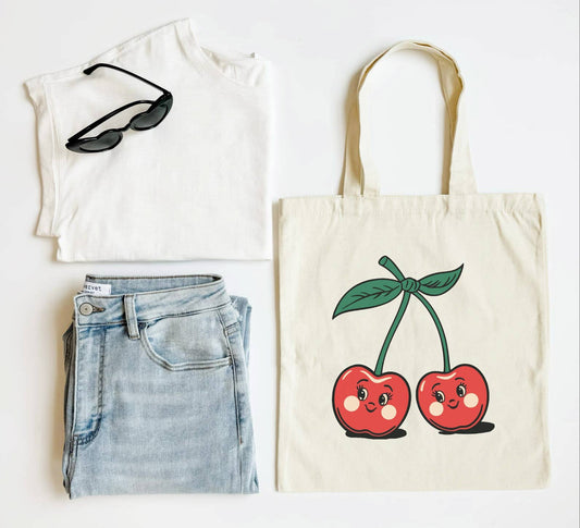 Vintage Cherry Tote, Funny Tote Bag, Shoulder Bag, Book Bag