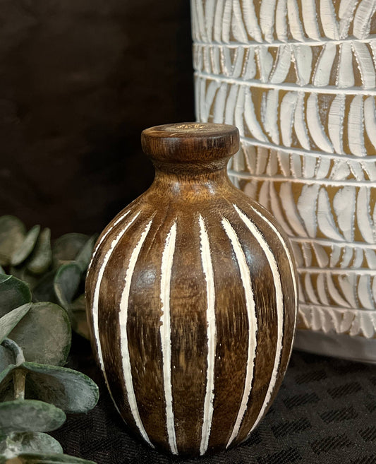 Mini Striped Wood Vase 4x3in