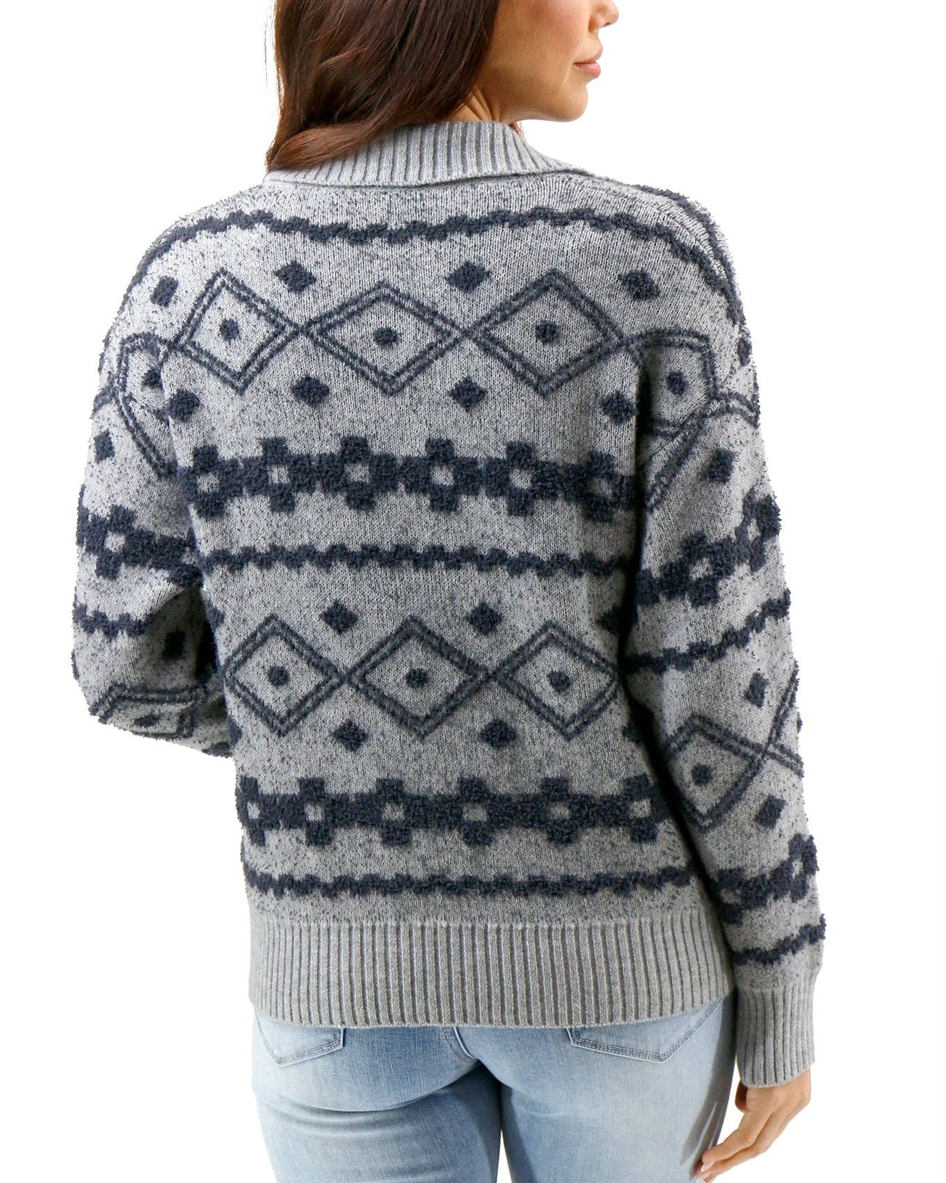 Cloud Intarsia Knit Sweater in Mixed Grey