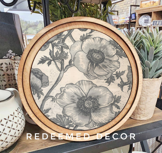 8" Round Floral Sketch Art