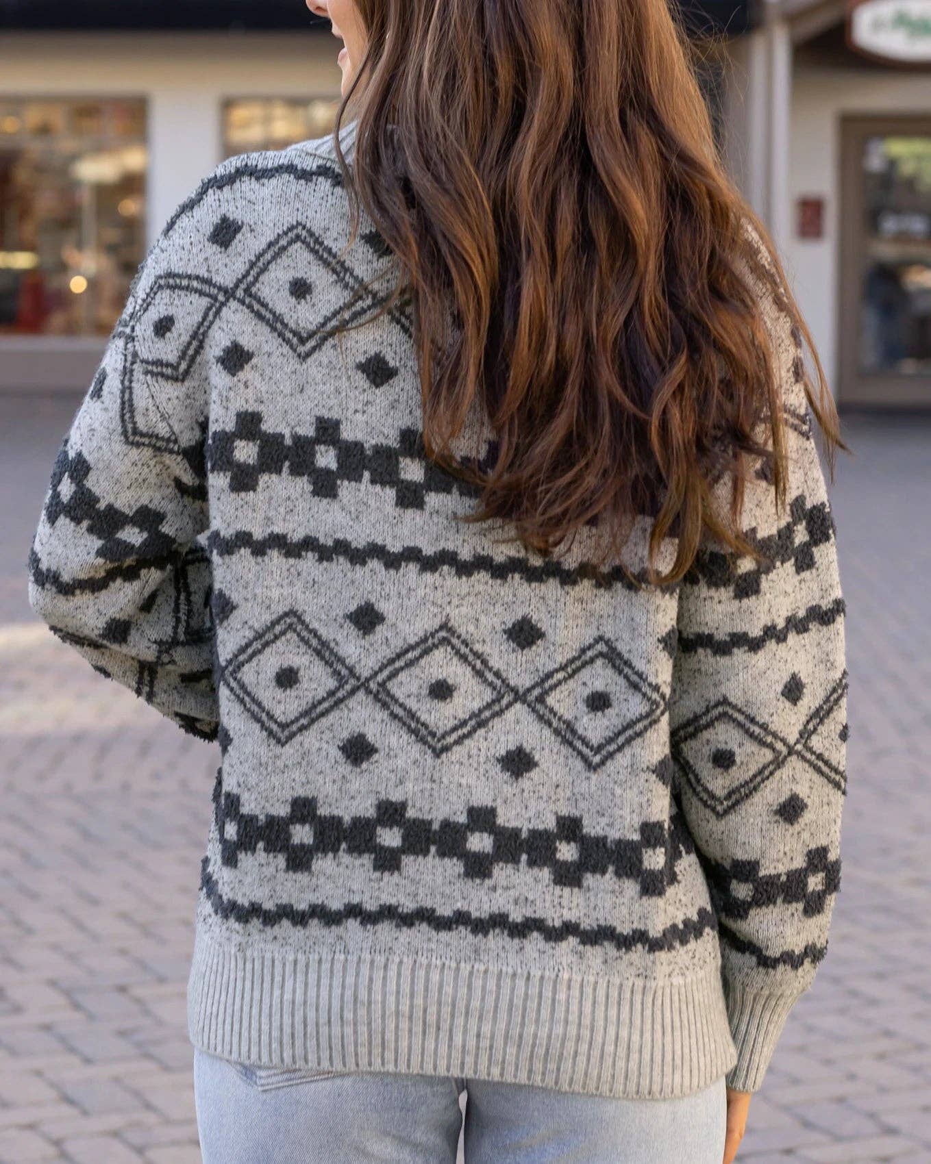 Cloud Intarsia Knit Sweater in Mixed Grey