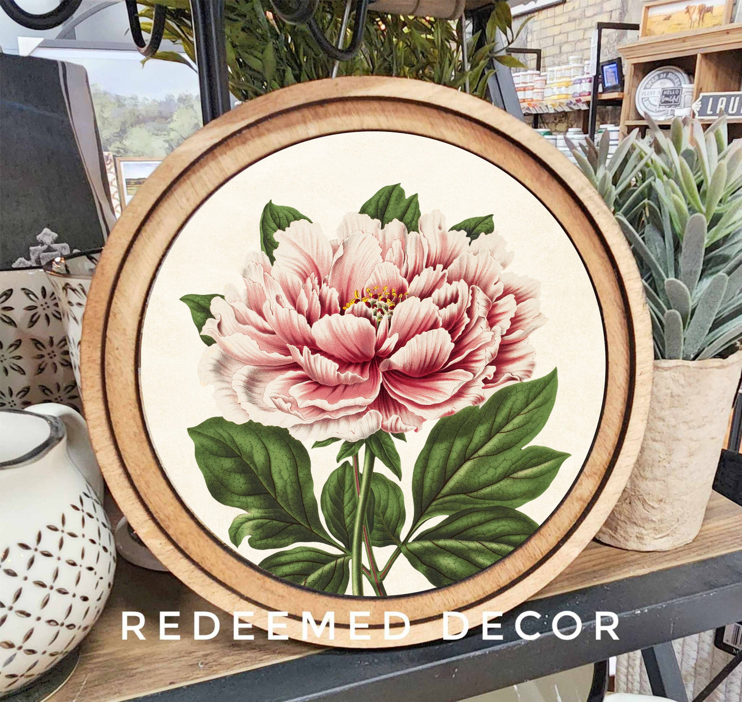 8" Round Vintage Peony Art