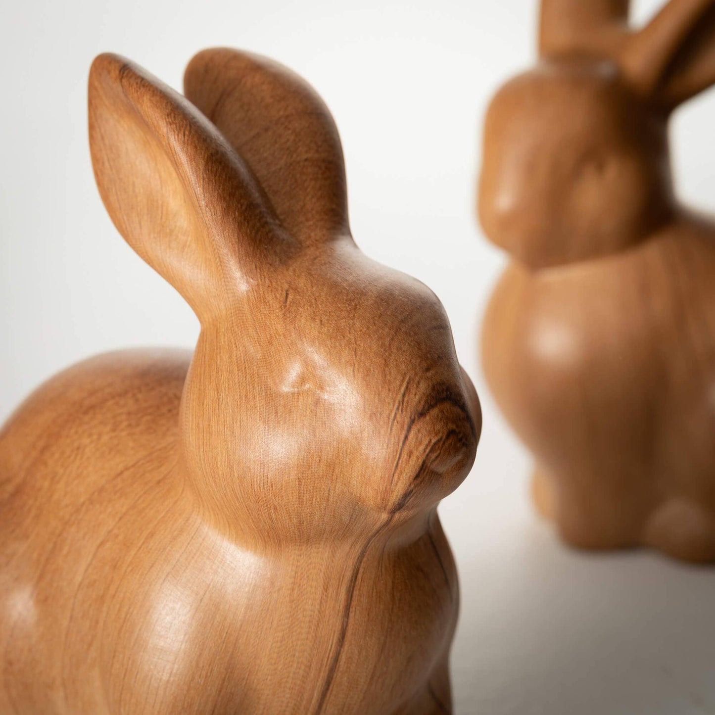 Sitting Bunny Figure Ceramic Faux Wood Look