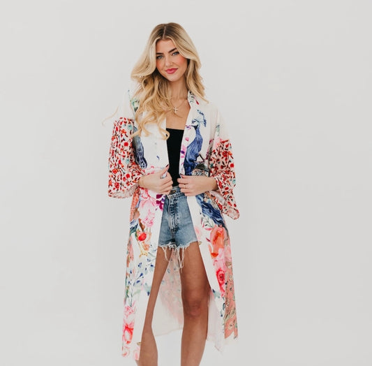 PEACOCK SUMMER KIMONO Robe Swimsuit Cover