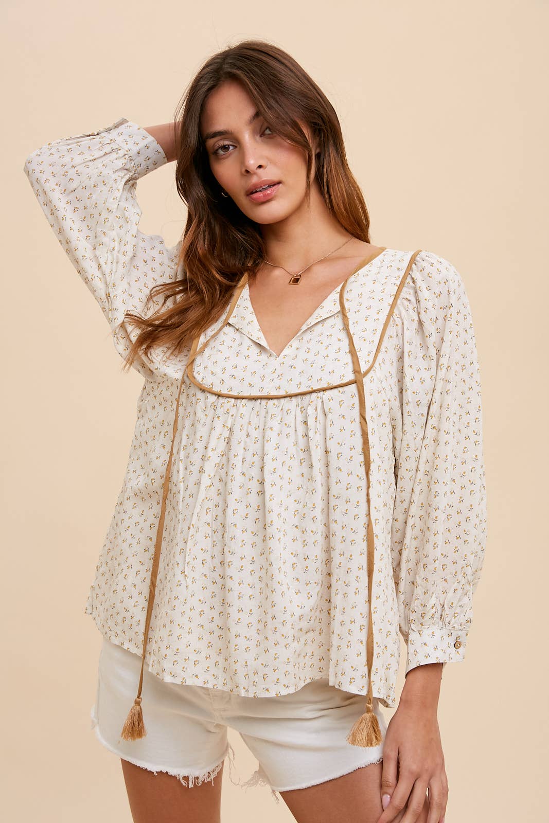 DITZY PRINT LINEN BLOUSE