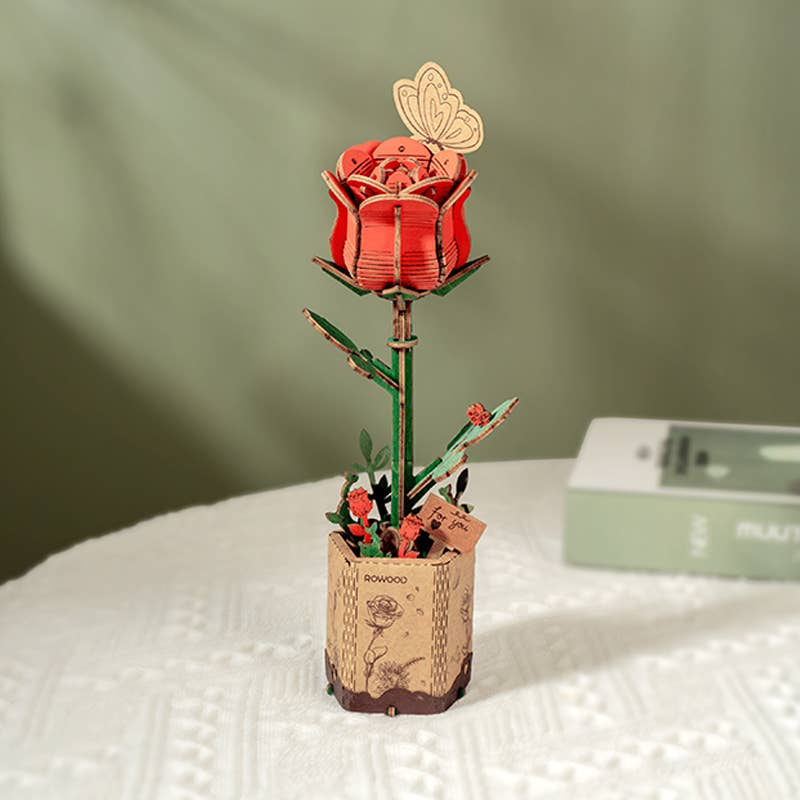 3D Wooden Flower Puzzle: Red Rose