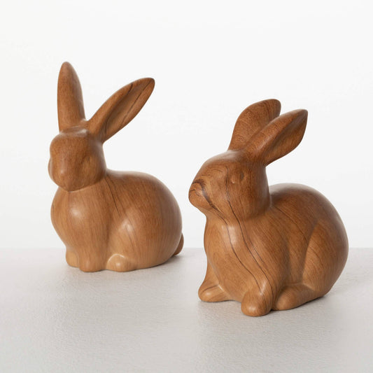 Sitting Bunny Figure Ceramic Faux Wood Look