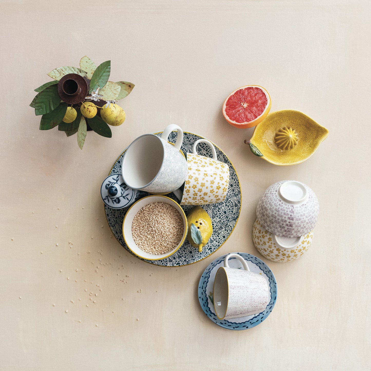 4-1/2" Round x 2-1/2"H Hand-Stamped Stoneware Bowl w/ Pattern, Multi Color