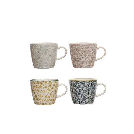 10 oz. Hand-Stamped Stoneware Mug w/ Pattern Meadow Collection