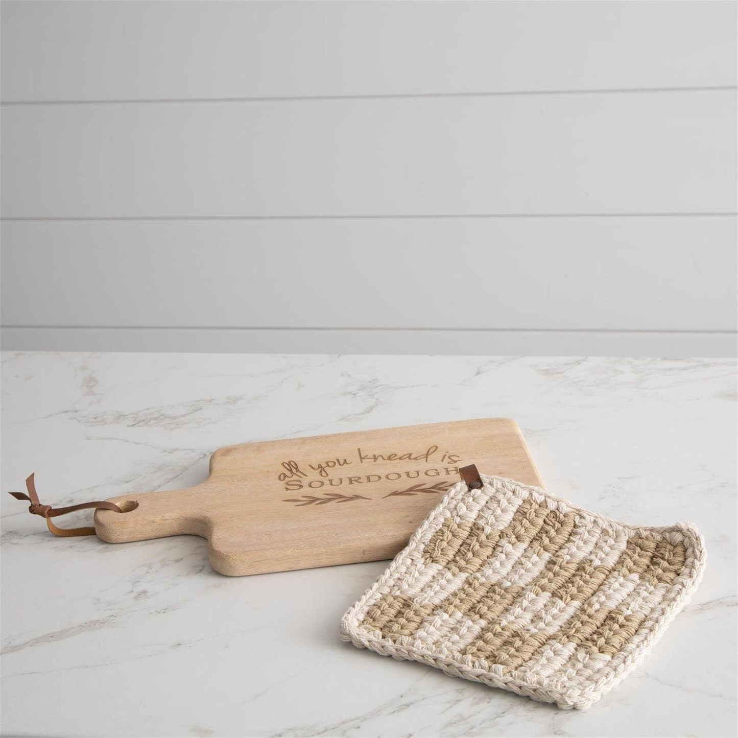 Knitted Pot Holder - Tan And Cream  Checked