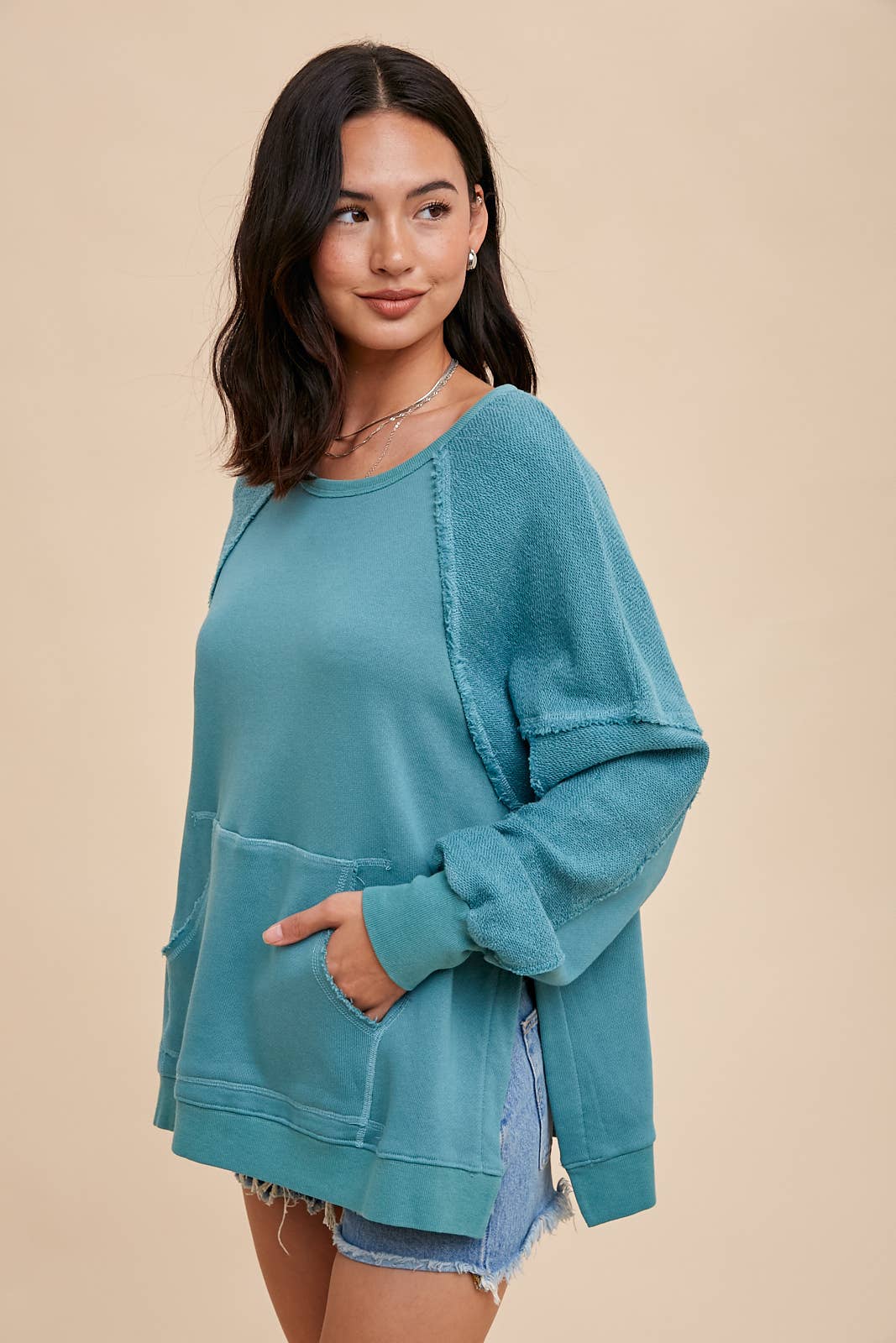 OVERSIZED FRENCH TERRY PULLOVER Seaglass Color