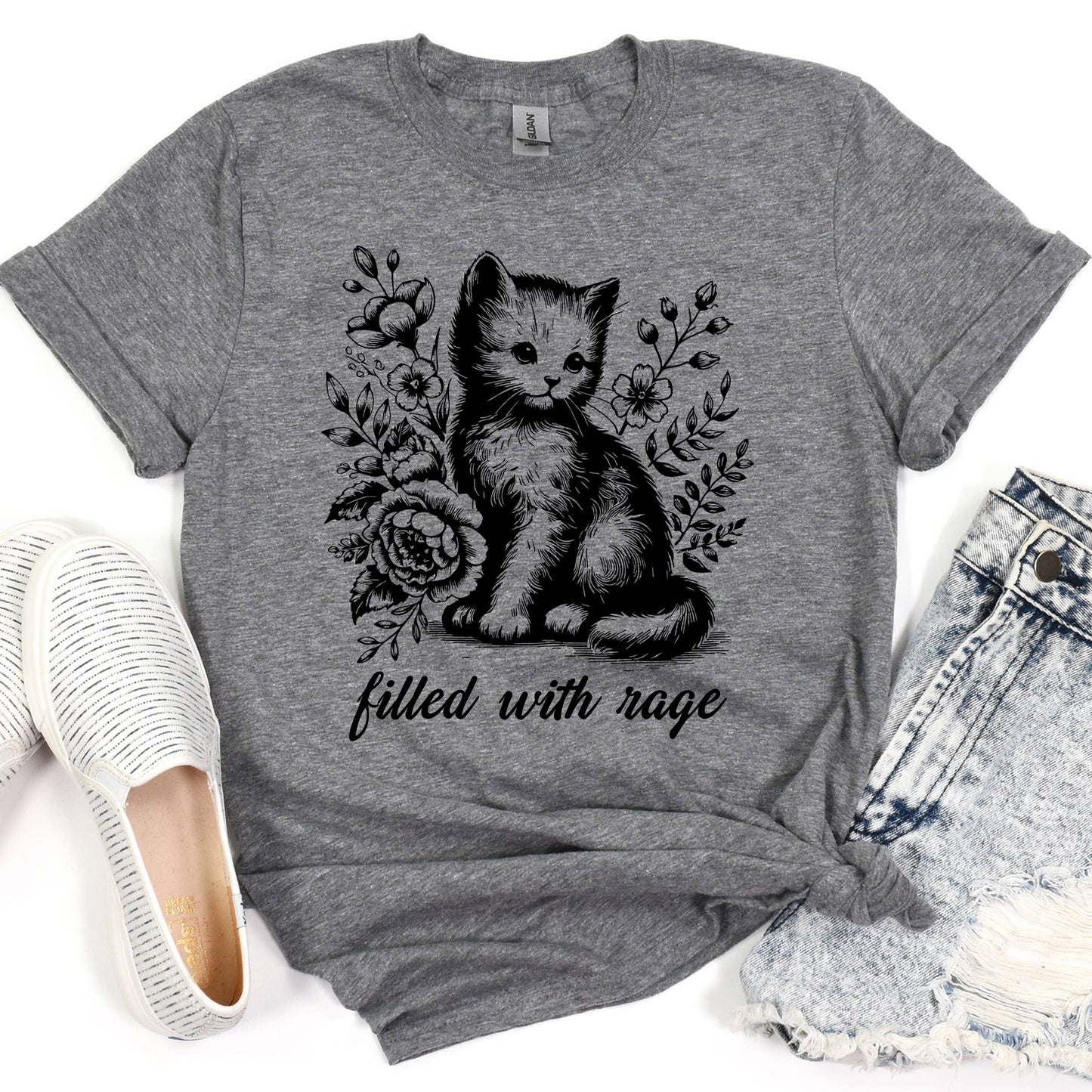 Filled with Rage Funny Graphic Tee, Graphic Shirt, Cat Shirt