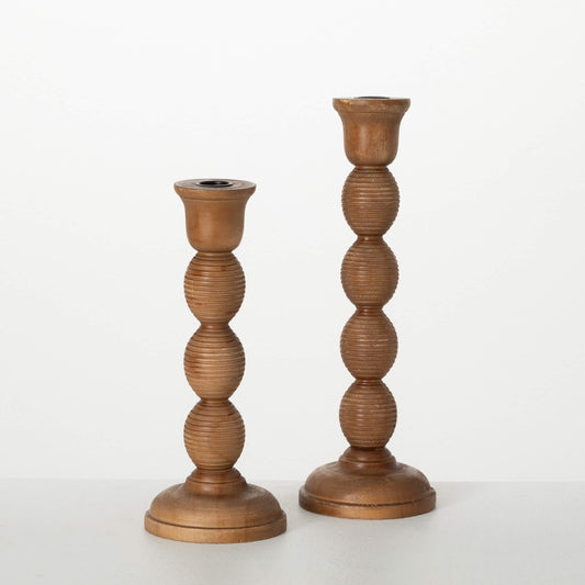 Set of 2 Wood Candlesticks