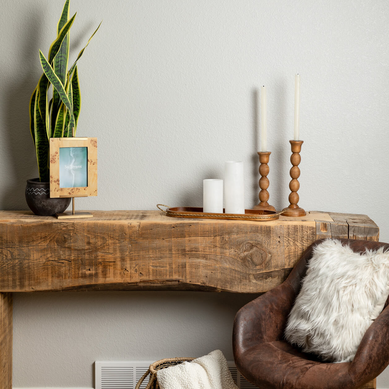 Set of 2 Wood Candlesticks