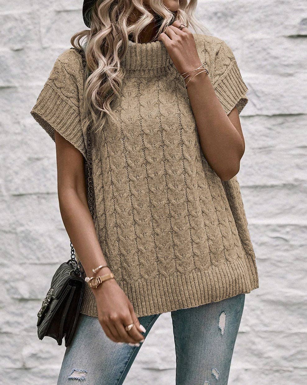 Cable Short Sleeve Turtleneck Sweater Last One Sale!