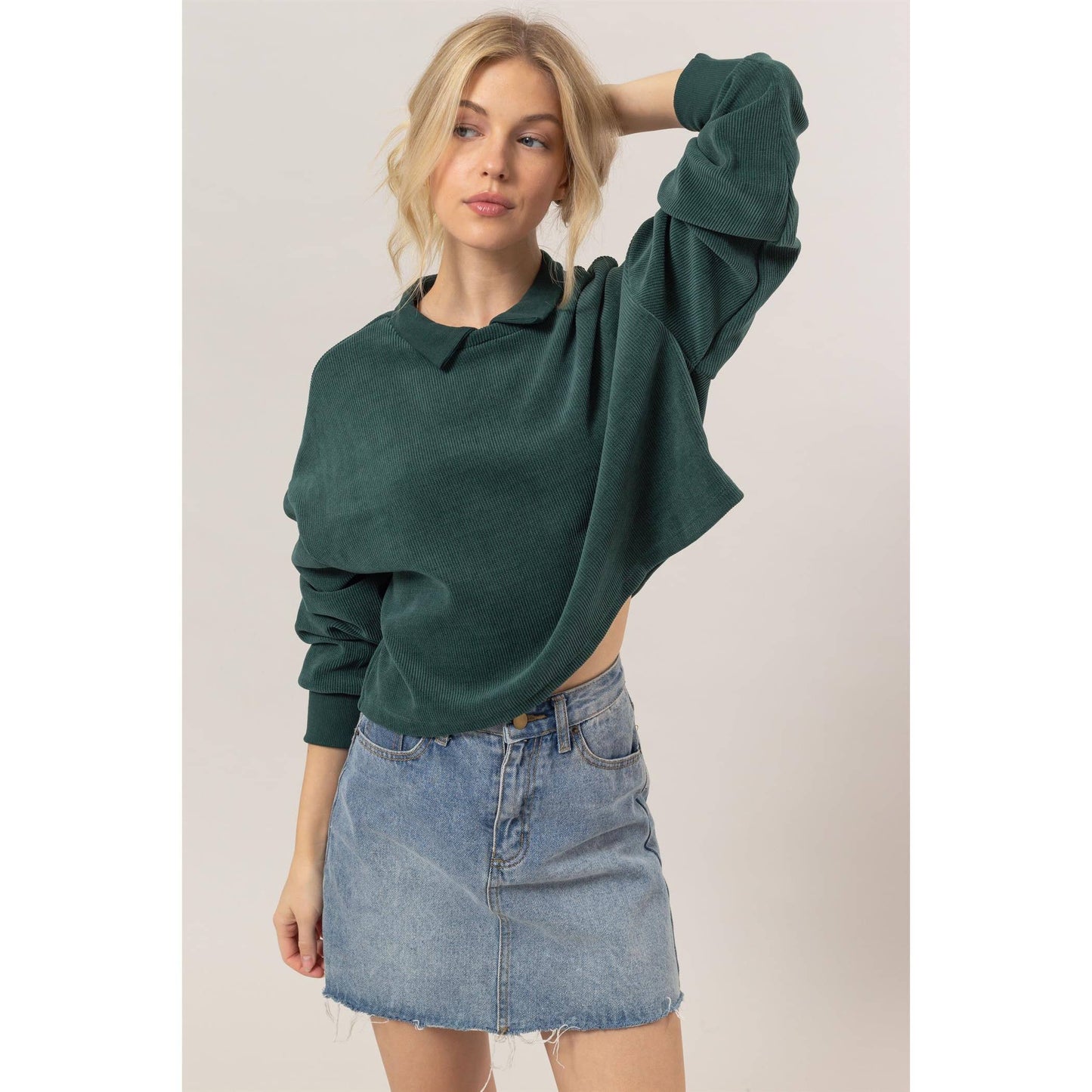 Collared Rib Knit Top